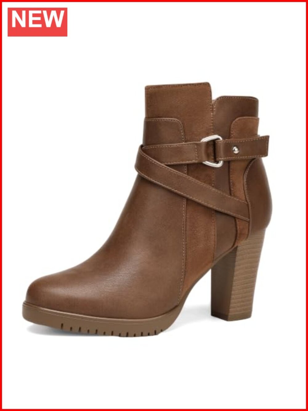 Womens Ankle Boots Chunky Block Heel Faux Leather Side Zipper Booties